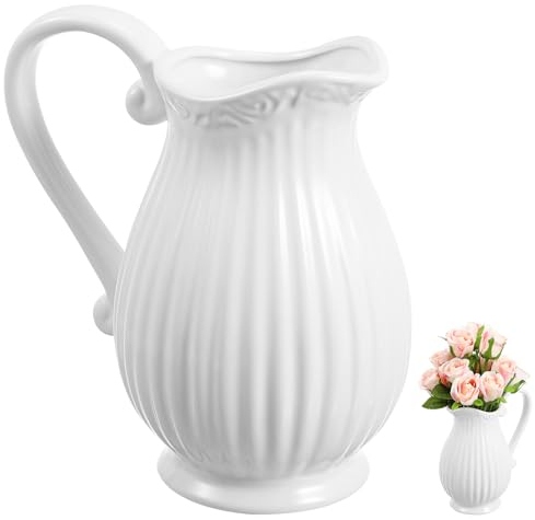 Cabilock 1pièce Vase Céramique Blanc à Rayures Pichet Décoratif pour pour Décoration Intérieure Style Et Minimaliste