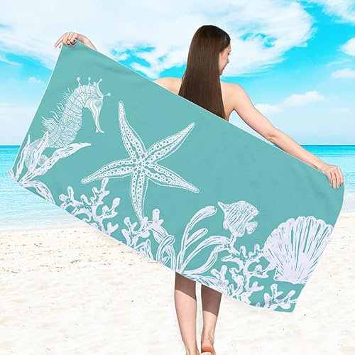 Strandtuch Grünes Seepferdchen Mikrofaser Handtuch Badetücher Absorbierendem Strandtuch Mikrofaser Weich Mikrofaser Handtuch Groß für Camping Fitnessstudio Reise Strandhandtuch 70x150cm