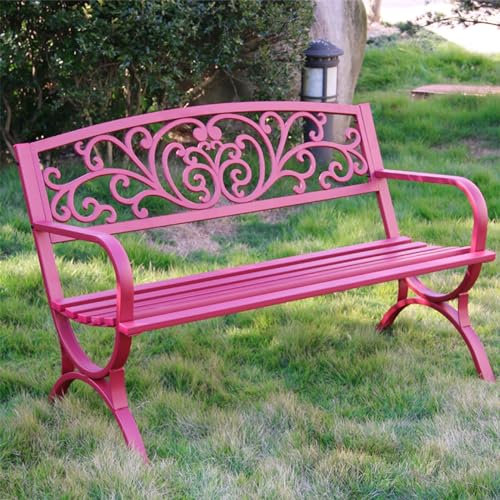 GAMAK Gartenbank mit Gravur, Gartenbank Wetterfest Rustikal mit Rücken- & Armlehnen, Balkonbank Gartenmöbel Bank für Balkon Terrasse und Garten (Color : Red, Size : B), ANINGT