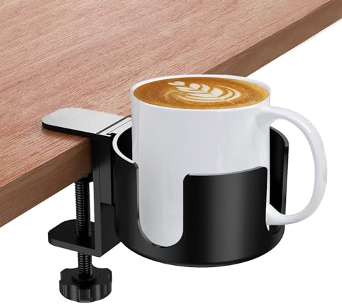 Soporte Vaso Escritorio Creativo, Portavasos de Mesa de Aleación de Aluminio, Gaming Sujeta Vasos Escritorio Ajustable, Soporte Taza Bebidas Antiderrames, Cup Holder para Agua, Bebidas, Café (Negro)