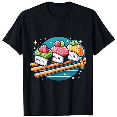 Sushi Deslizándose en Palillos Divertidos Kawaii Anime Comida Japonesa Camiseta