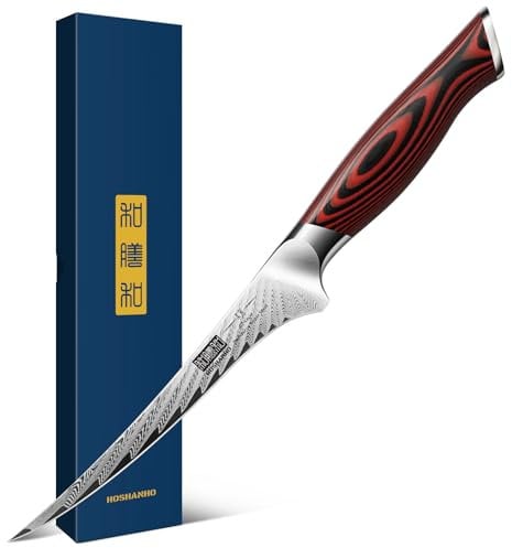 HOSHANHO Filleting Knife 7 Inch, Damascus Steel Boning Knife, Professional Fish Filleting Knife for Meat Chicken Cutting, Meat Knives with G10 Ergonomic Handle