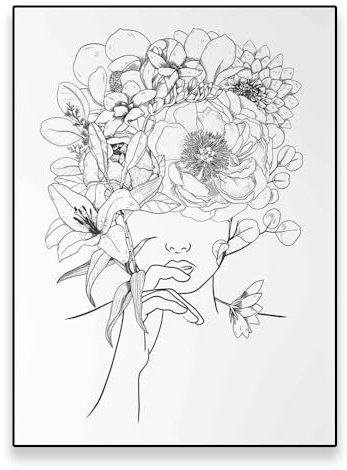 Modern Head Flowers One Line Art Prints Abstract Lady Line Drawing Poster Sketch Picture Nordic Canvas Painting Bedroom Decor (Color : A, Size : 50x70cm no frame)