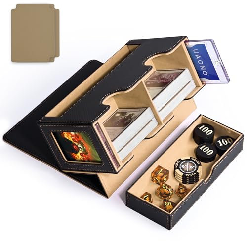 UAONO MTG - Caja de mazo con 2 pantallas Commander y bandeja de dados, diseño patentado, caja de doble cubierta para más de 280 tarjetas de una sola manga, caja de almacenamiento de tarjetas