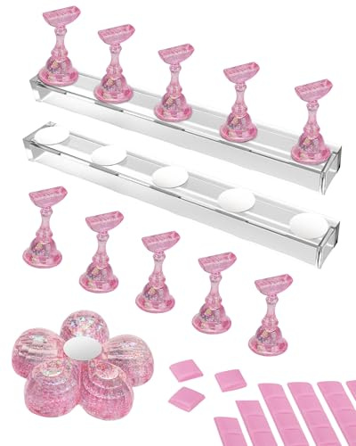 Nail Stand for Press On Magnetic Nail Tips Nail Holder for Painting Nails Fake Nail False Nail Design with Reusable Adhesive Putty Practice Nail Art Tools for Home Salon DIY Beginner Supplies