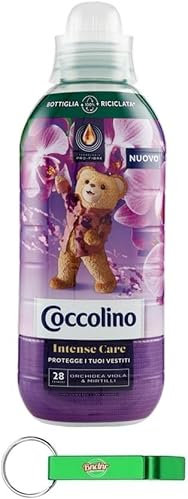 16 x Coccolino Ammorbidente Concentrato viola orchidee e mirtilli, ammorbidente concentrato per vestiti molto morbidi, 28 lavaggi, 645 ml + portachiavi Beni Culinari