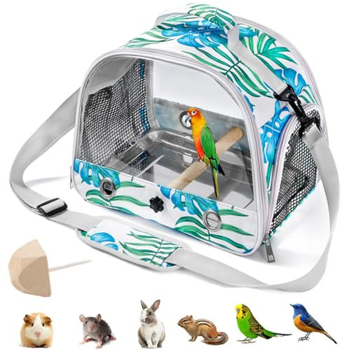 Transportín Plegable para Pájaros - Bolsa Portadora, Mochila, Jaula de Viaje con Bandeja de Acero Inoxidable, Postes y Piedra Molar - Graffiti de Hoja