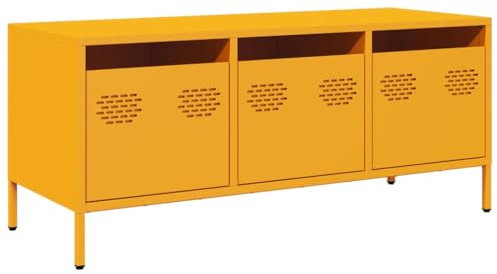 vidaXL TV Schrank, Lowboard für Fernseher, Fernsehschrank 3 Schubladen Verstellbare Stellfüße, Fernsehtisch TV Möbel, Senfgelb Kaltgewalzter Stahl