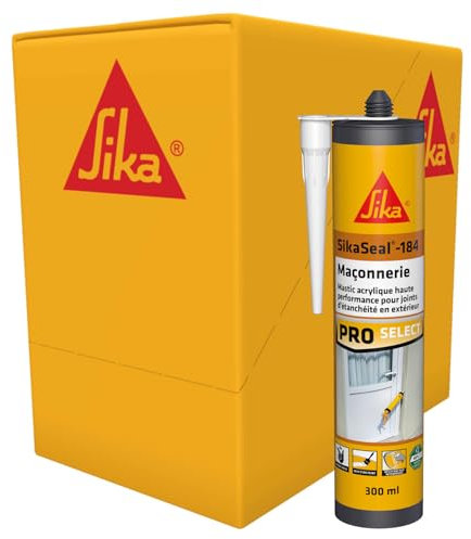 SIKA - Mastic acrylique haute performance - SikaSeal-184 Maçonnerie Blanc - Réparation de fissures - Joints d’étanchéité - Extérieur/intérieur - Carton de 12 cartouches de 300ml