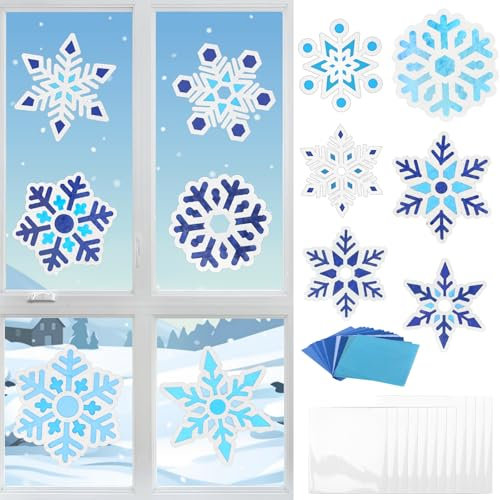 MONCAP 12 Stück Schneeflocke Bastelset Kinder Schneeflocke Basteln Weihnachten Papierbastelset Weihnachtsdeko Schneeflocke Kreativset Weihnachten Fensterbilder DIY für Mädchen Jungen Winter Geschenk