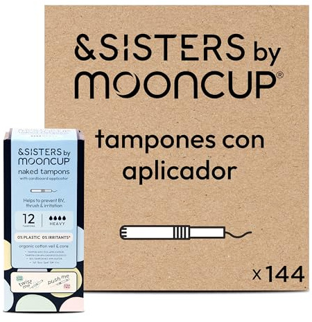 Mooncup Applicator Tampons - Safe for Sensitive Skin - 144 Count, Super+ | Plastic-Free, Organic Cotton Tampons to Prevent Irritation - Eco-Friendly, Recycled Cardboard Applicator for Comfort & Care