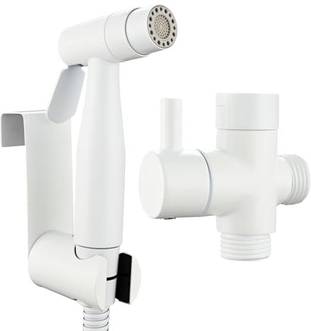 Tecmolog Douchette WC Kit Complet en Acier Inoxydable avec Douchette Toilette 2 Jets et G1/2 Robinet WC 3 Voies, Blanc, WS024AWF