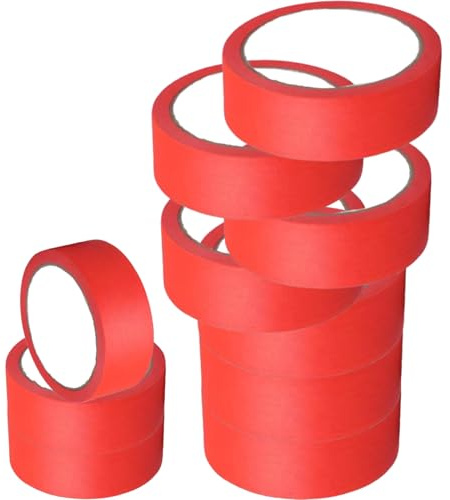 Candeon Rot Malerband Kreppband, 10 Rollen 35mm x 20m Rot Klebeband Abklebeband Maler Universal, Profi Abdeckband Malertape Kreppband FüR Malerarbeiten, Renovierungen, Handwerke