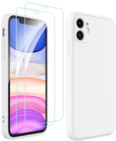 Ruayia für iPhone 11 Hülle Slikon Case, Hülle für iPhone 11 mit 2 Stück Panzer Wehutz Glas, Handyhülle Ultra Dünne Weichem Stoßfest Kratzfest Wehutz mit Mikrofaser - 6,1 Zoll - Weiß