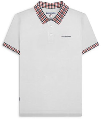 Lambretta Mens Gingham Collar Short Sleeve Polo Shirt - White - 2XL