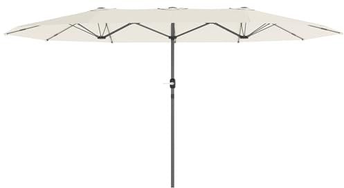 Outsunny Doppelsonnenschirm 436 x 260 cm, UV Schutz Stahl Sonnenschirm mit Handkurbel, oval Balkonschirm Strandschirm windfest stabil Marktschirm Kurbelschirm für Strand Balkon Garten, Beige