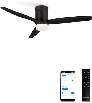 CREATE / WINDCALM S/Ventilador de techo ABS con luz negro con Wifi y mando / 40W, Silencioso, Ø112 cm, 6 velocidades, 3 temperaturas de luz, temporizador, función verano-invierno