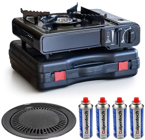 Barbecue a gas e fornello a gas, 2200 W Piezo + 4 cartucce a gas Campeggio cucina esterna