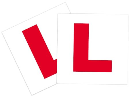 Pack of 2 Waterproof L Plates Sticker – 180 × 180 mm Self-Adhesive UK Learner “L” Signs for Cars & Motorbikes, Regulation Size
