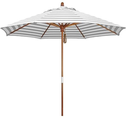 Gestreifter Terrassenschirm für den Außenbereich, 2,7 m, Gartenschirm, wasserdicht, Sonnenschutz, Faltbarer Sonnenschirm aus Holz für Balkon, Terrasse, Strandschirm,Grau-27,Gray-270cm/9ft