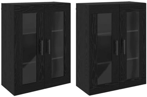 vidaXL Wall Mounted Dining Room Storage Cabinet with Shelves, Glass Door and Rustic Style