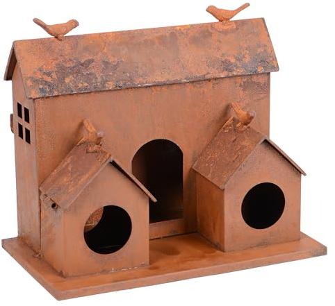UNUS Vogelhaus aus Metall in Rostoptik ca. 30 × 35 × 20 cm zum Aufhängen | dekoratives Vogelhäuschen für Garten und Terrasse