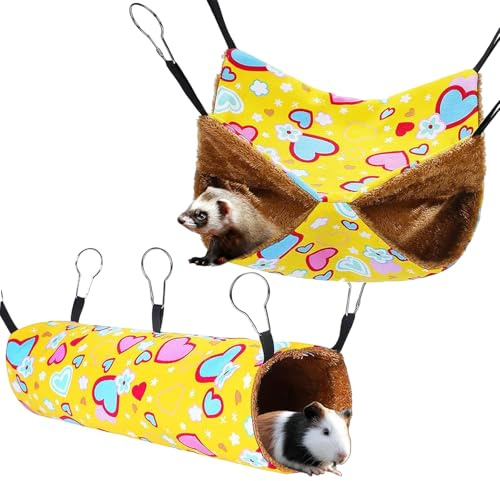 2 Stück Meerschweinchen Hängematte, Kleintiere Hängetunnel Waschbar Meerschweinchenbett Hamster Spielzeug Tunnel Rattenkäfig Zubehör für Frettchen Ratten Papagei Chinchilla