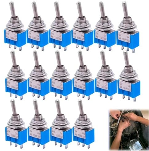 16 Stück Kippschalter 12v,Mini Kippschalter 3-Polig SPST, 2 Positionen(ON/OFF), 6A 125VAC 3A 250VAC, für Elektronik DIY, Auto Armaturenbrett & Haushaltsgeräte Installation