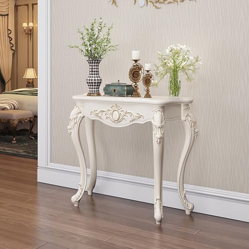FYRDTNG Table Console Entrée Étroite, Meuble Baroque Vintage Orné, Bord Doré, Table de Couloir en Bois Blanc, Table de Canapé Décorative pour Salon(Gold Trim,80cm/31.4in)