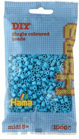 Hama Perlen 207-49 Bügelperlen Beutel mit ca. 1.000 Midi Bastelperlen mit Durchmesser 5 mm in Azurblau, kreativer Bastelspaß für Groß und Klein, Azure