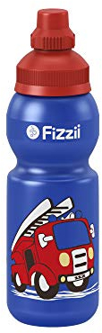Fizzii Kinder- und Freizeittrinkflasche 330 ml (auslaufsicher bei Kohlensäure, schadstofffrei, spülmaschinenfest, Motiv: Feuerwehr)