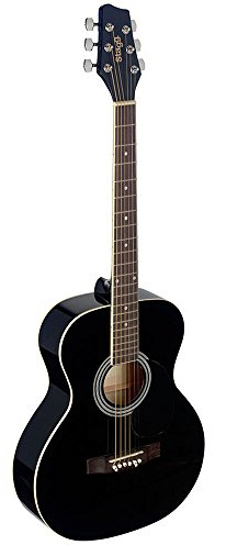 Stagg SA20A BLK Auditorium Acoustic Guitar with Linden Top, Black, Full Size