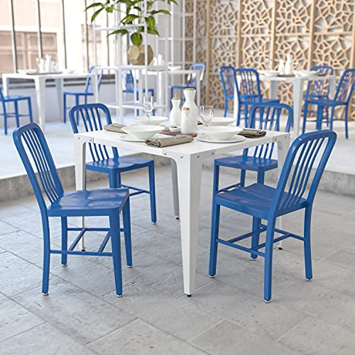 Flash Furniture Kommerzieller Stuhl für Innen und Außenbereich, aus Metall, 2 Stück, Blau
