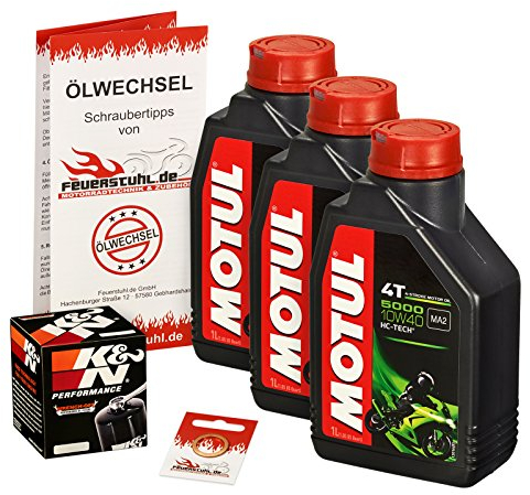 Motul 10W-40 Öl + K&N Ölfilter für Yamaha FZ6 /Fazer, 04-06, RJ07 - Ölwechselset inkl. Motoröl, Filter, Dichtring