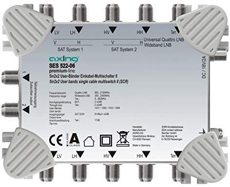 Axing SES 522-06 SAT Einkabel-Lösung Multischalter Unicable-Erweiterung, 4 Teilnehmer, metall