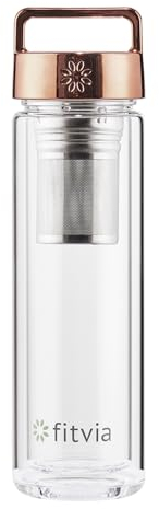 fitvia Thermoflasche rose gold 380ml Doppelverglasung, integriertes Teesieb, To-Go Behälter, Wärme- und Kältefunktion, Wasserkaraffe