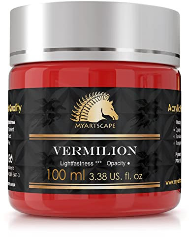 Myartscape Vermilion Acrylic Paint - 100ml Bottle (3.38 fl oz) - Resealable Jar - Artist Quality - Lightfast - Heavy Body - Great Tinting Strength - Professional Painting Supplies