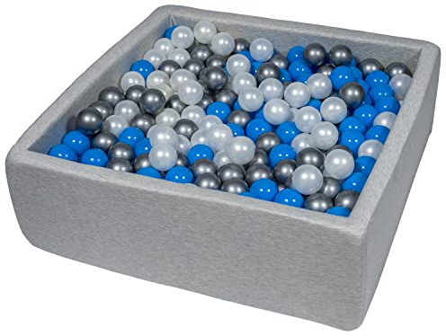 Velinda Bällebad Ballpool Kugelbad Bällchenbad Kinder-Pool mit 450 Bällen/90x90cm (Farbe der Bälle: perlweiß, blau, silberfarben)