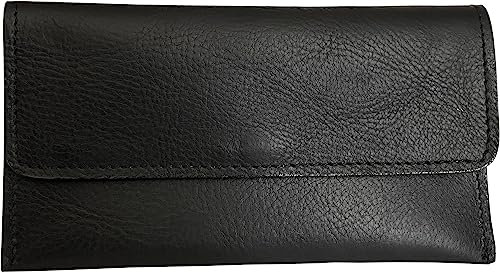 Etabeta Artigiano Toscano Porta Tabacco con Tasca Esterna in Vera Pelle Conciata in Toscana - Made in Italy (nero mosso)