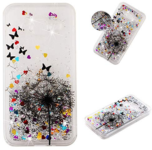 HopMore Glitzer Hülle für Samsung Galaxy J3 2016 (J310) Handyhülle Silikon 3D Flüssig Transparent Kreativ Muster Schutzhülle Durchsichtig Silikonhülle Stoßfest Gummi Slim Case Cover - Löwenzahn