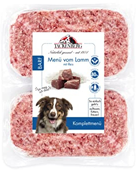 TACKENBERG Barf Menü mit Lammfleisch und Reis für Hunde 28 x 500 g (14 kg) - leckeres Frostfleisch als Hundefutter in Premiumqualität - ohne Zuckerzusatz - Gefrierfutter