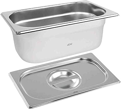 eZone 6x Gastronorm & Lid 1/4 Quarter Stainless Steel Bain Marie Food Container Pan 100mm