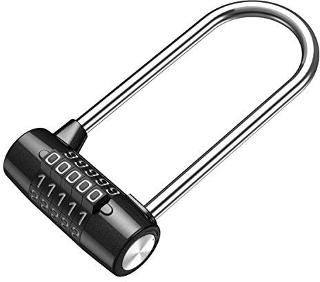KeeKit 5 Digit Combination Padlock, 4.65 Inch Long Shackle Resettable Padlock, Lengthened Gym Lock Waterproof for School, Employee, Gym & Sports Locker, Gate, Case, Toolbox, Fence - Black