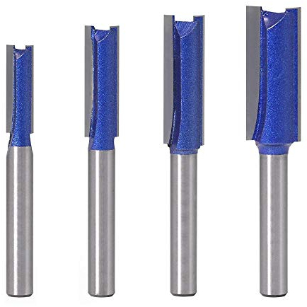 Gasea 4pcs 1/4 Shank Double Flute Straight Router Bit Set Woodworking Trimming Cutter 1/4 5/16 3/8 1/2