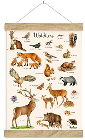 DIN A3 Poster Kunstdruck UNGERAHMT, OHNE HOLZLEISTE Waldtiere beige Kinderposter Kinderzimmer Deko Junge Mädchen Baby Geburt Babyzimmer Wandbild Schule Kindergarten Geschenk Druck Poster Bild