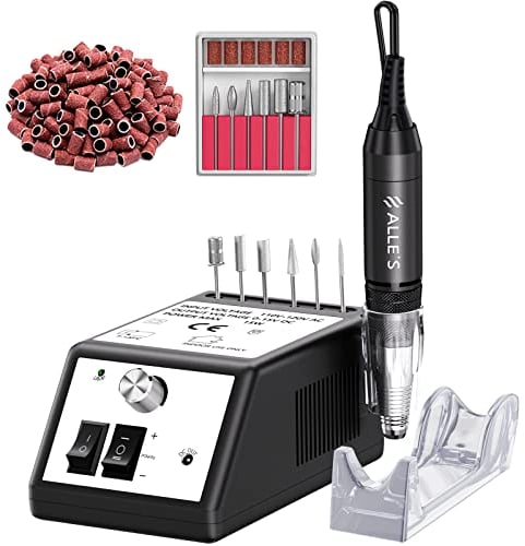 alle's Nagelbohrer, elektrische Nagelfeilen, professioneller elektrischer Nagelbohrer 30.000 U/min Efile-Puffer-Maniküre-Schleifwerkzeuge für Acrylnägel mit Nagelbohrer-Set und Schleifbändern, Gesche