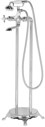 Robinetterie sur Pied pour Baignoire Autoportante en Acier Inox et Laiton de Couleur Argenté de 98 cm de Hauteur au Style Vintage Rétro Beliani