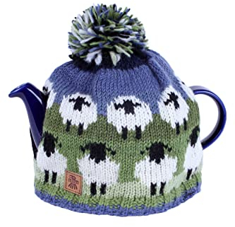 Pachamama Handknitted Medium 4-6 Cup 1.2L Wool Tea Cosy/Teapot Cover - Sheep Pattern Insulated Handmade Fair Trade Multicoloured