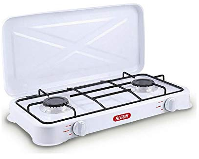 Algon 66601 Cocina de Gas (2 Fogones), Blanco, 58 x 28 x 8.5 cm
