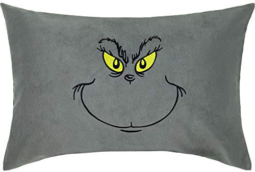 EXPRESS-STICKEREI Lustiges Kissen mit Füllung | Böser Smiley Dekokissen gefüllt Zierkissen Couch-/Sofakissen groß | Anti Weihnachten Polsterüberzug Bestickt | Kinder Geschenk | 40x60cm | grau